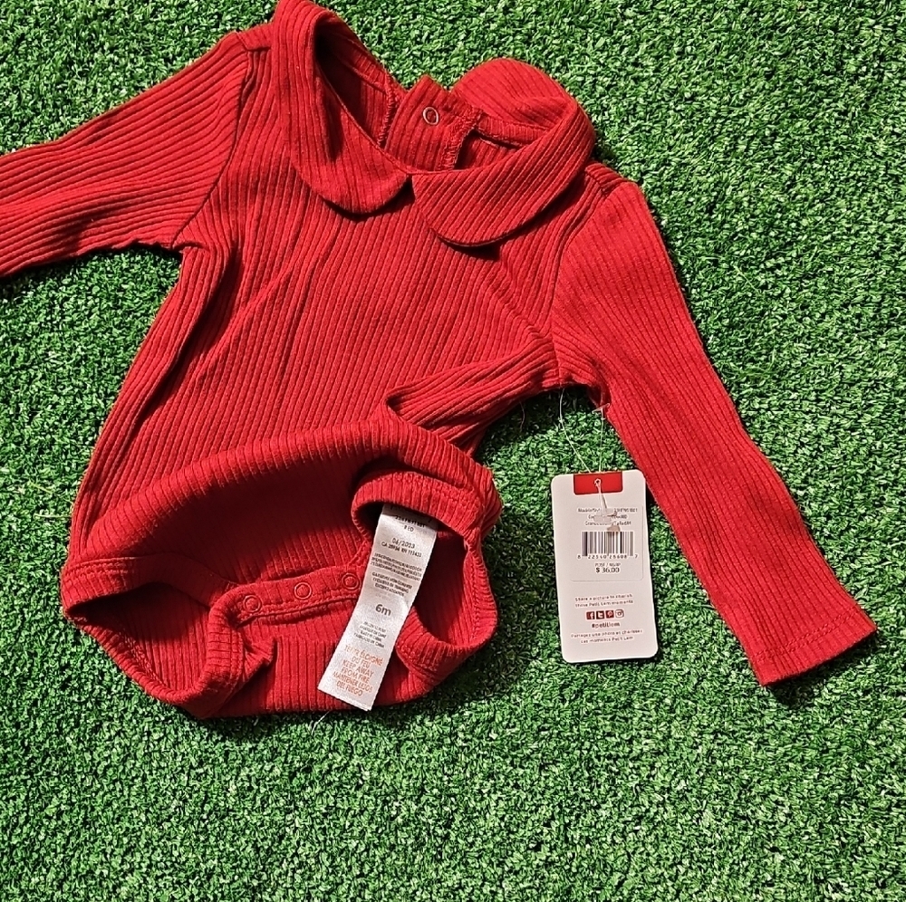 Red Long Sleeve Baby Girl Onesie - Picture 2 of 3